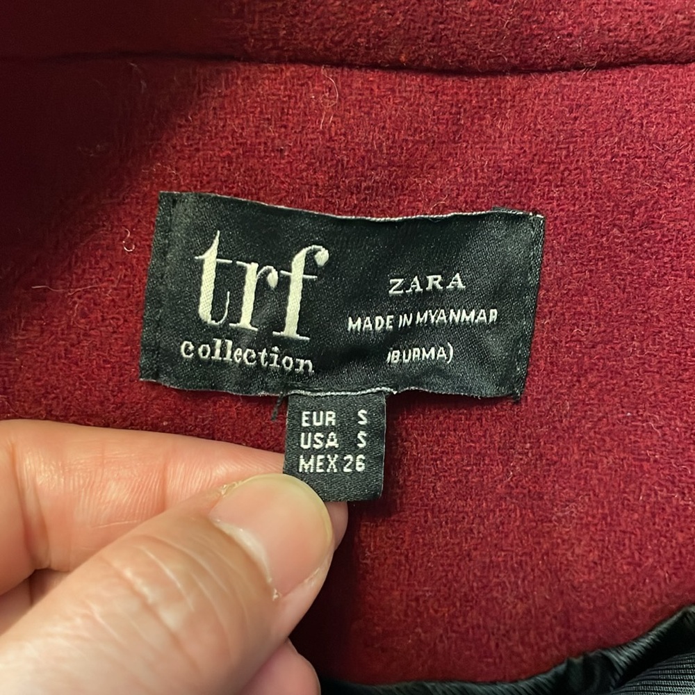 Trf collection Zara maroon deep v wool coat size small - Picture 9 of 12
